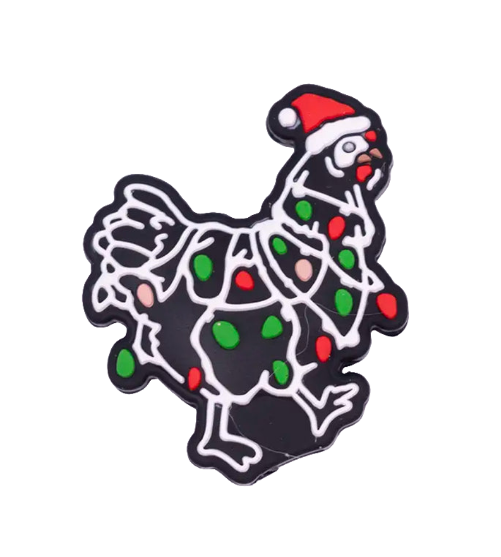 Christmas Chicken Wrapped In Lights Silicone Focal Bead