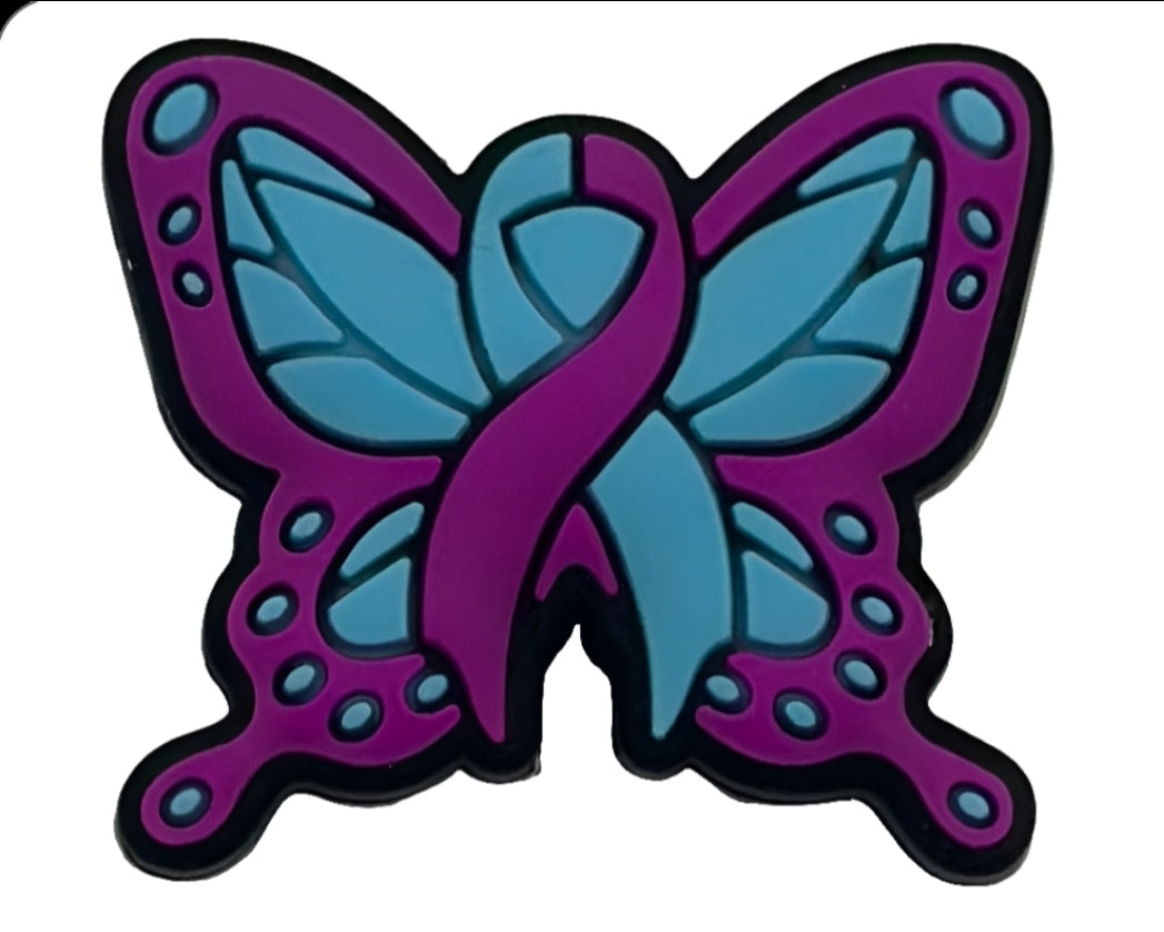 Purple & Teal Ribbon Butterfly - Silicone Focal Bead