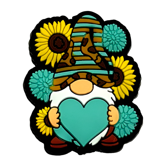 Sunflower Gnome Holding Heart Silicone Focal Bead