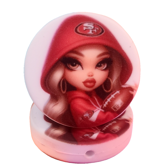 Pretty Girl In Red SF Hoodie Holding Football Silicone Focal Bead