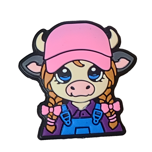 Little Sister Cow / Heifer With Hat & Braids Silicone Focal Bead