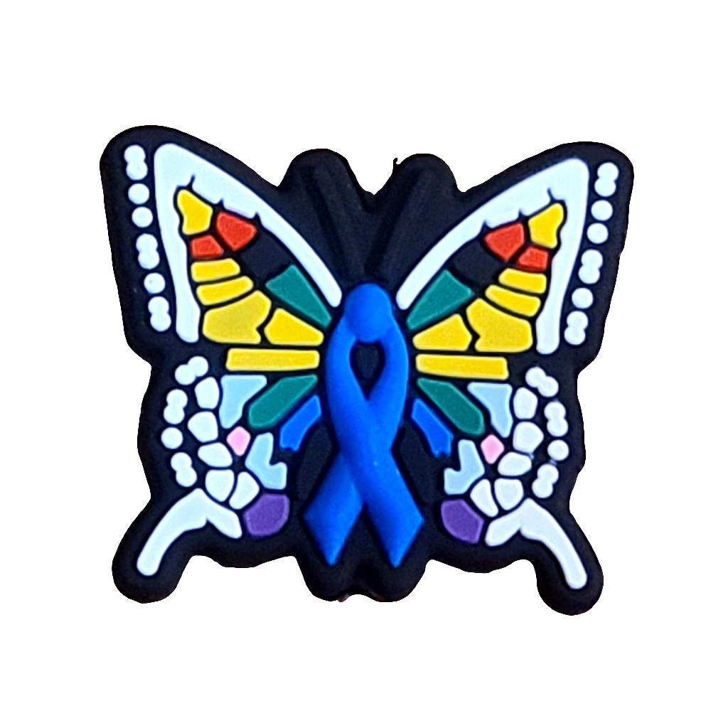 Colorful Blue Ribbon Butterfly Silicone Focal Bead