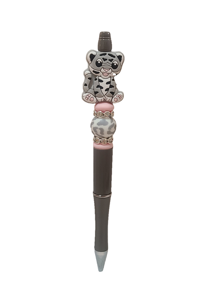 Gray Tiger Cub Beaded Pen