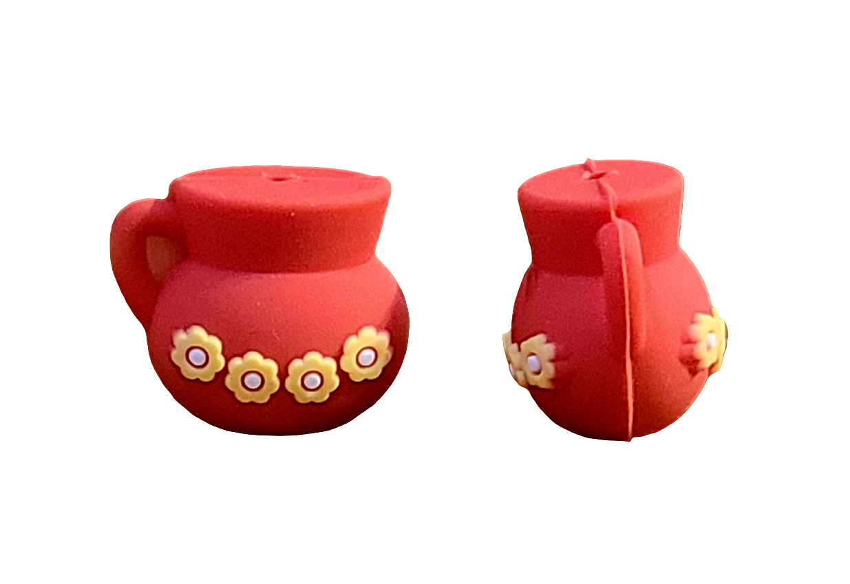 3D Floral Flower Pot Silicone Focal Bead