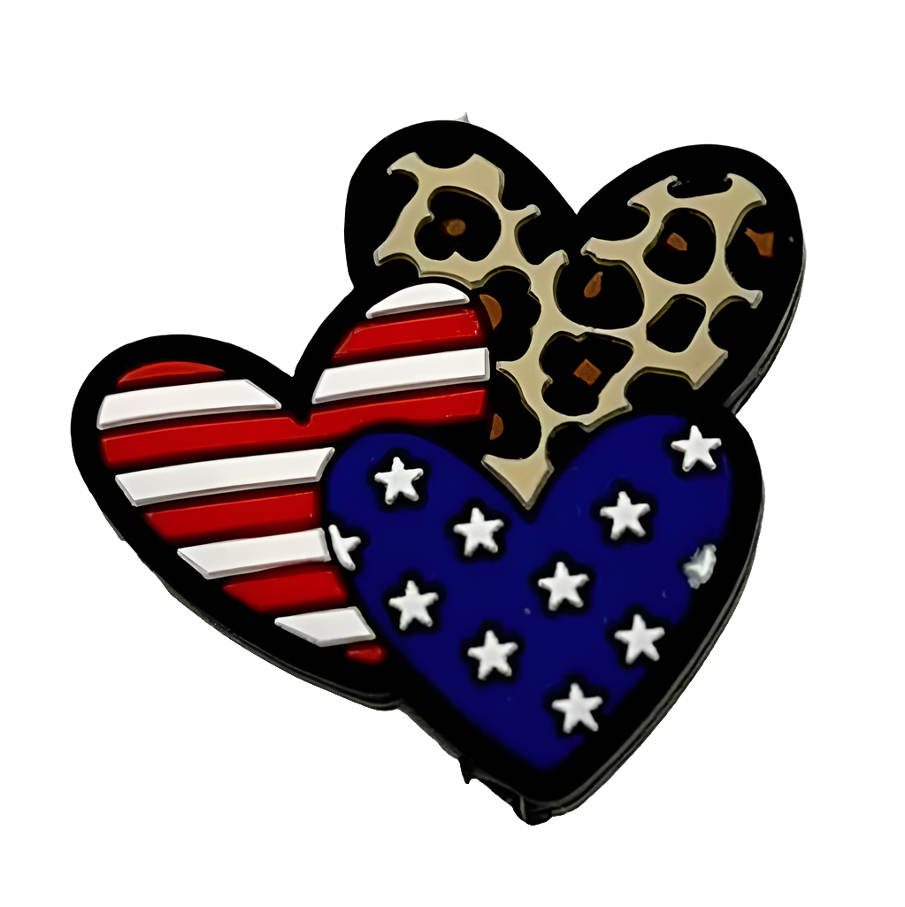 Patriotic Hearts Silicone Focal Bead