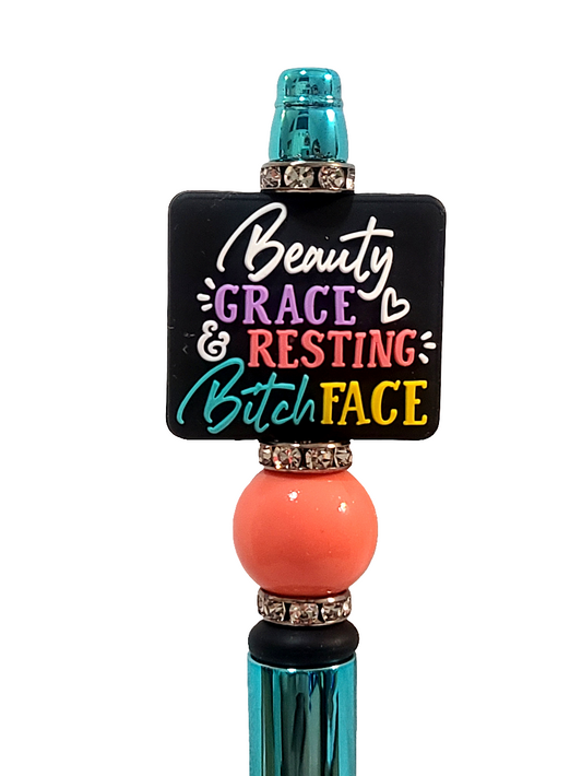 Beauty Grace & Resting Bitch Face Beaded Pen