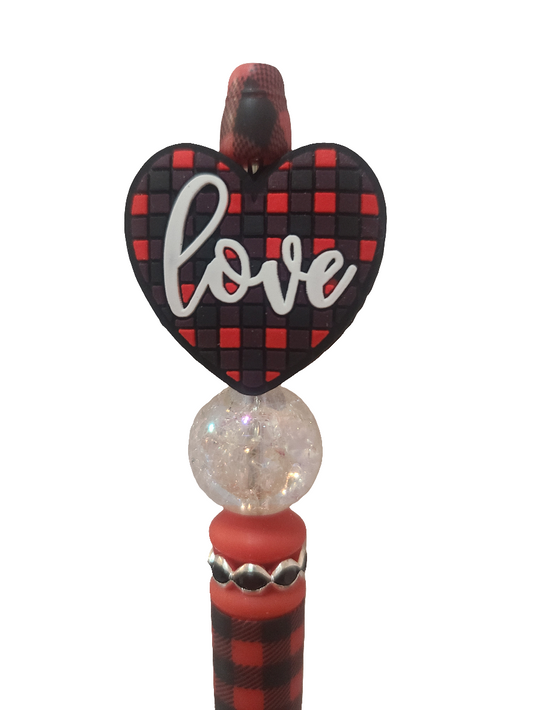 Checkered Love Heart Beaded Pen