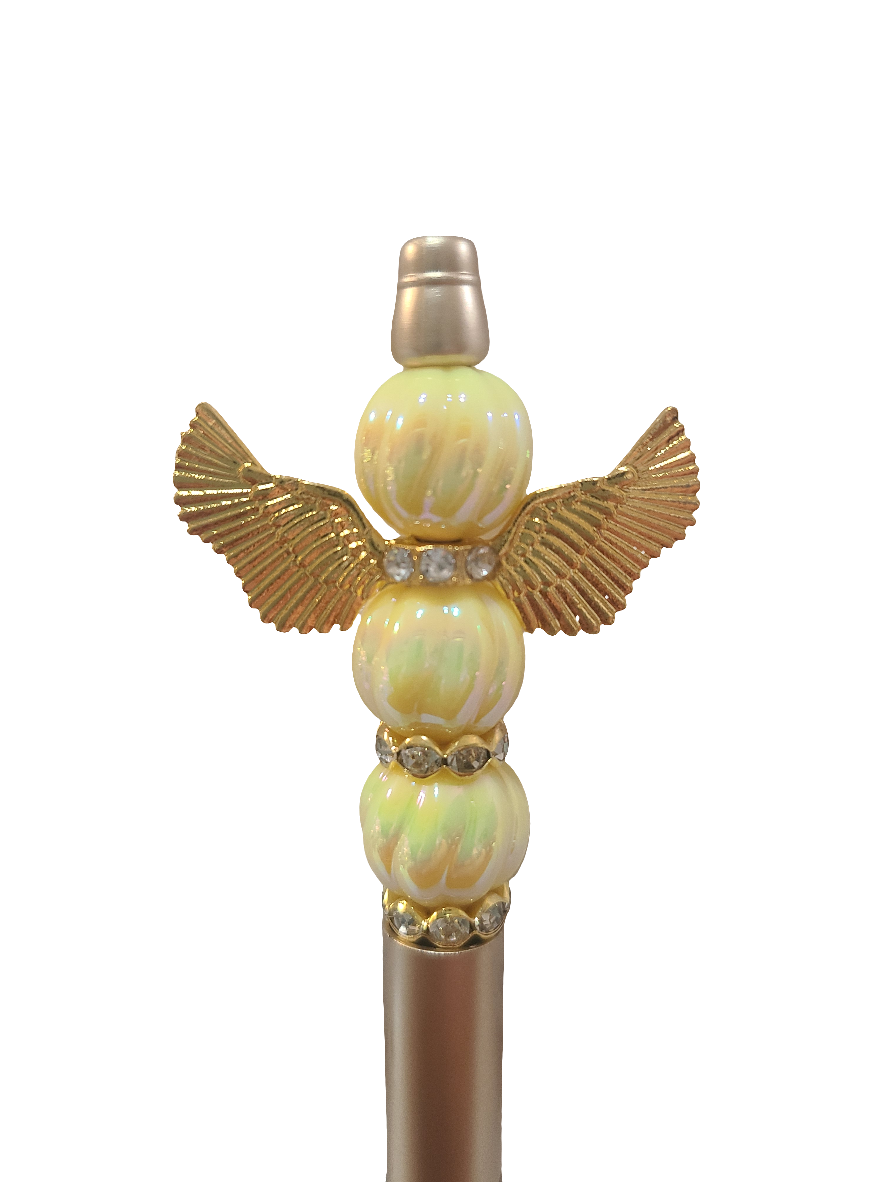 Yellow And Gold Angel Beaded Pen