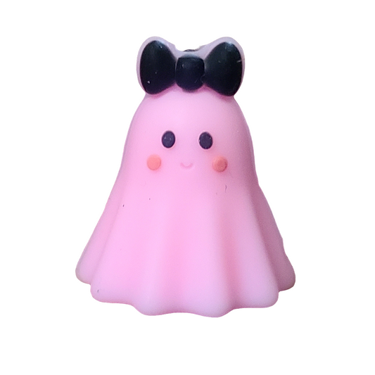 3D Pink Ghost with Bow Silicone Focal Bead