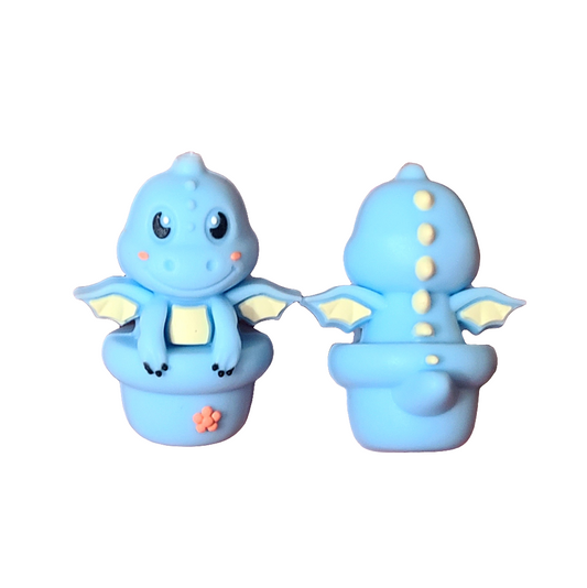 3D Blue Dragon In Flower Pot Silicone Focal Bead