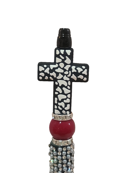 Black and White Cross Beaded Pen