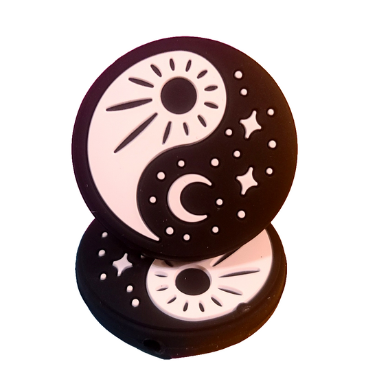 Black & White Moon and Sun Yin Yang Silicone Focal Bead