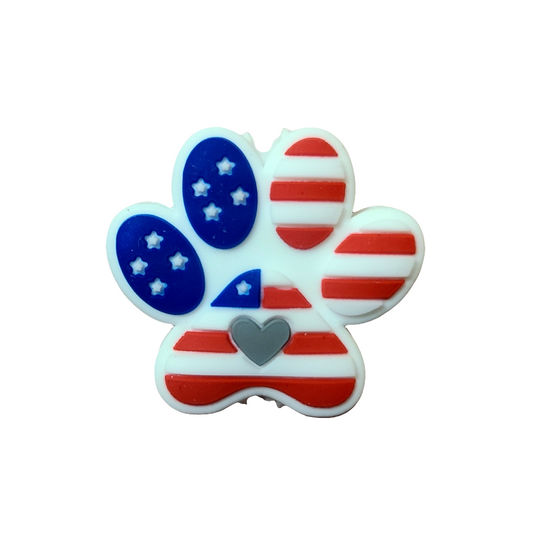 4th of July Paw Print Silicone Focal Bead