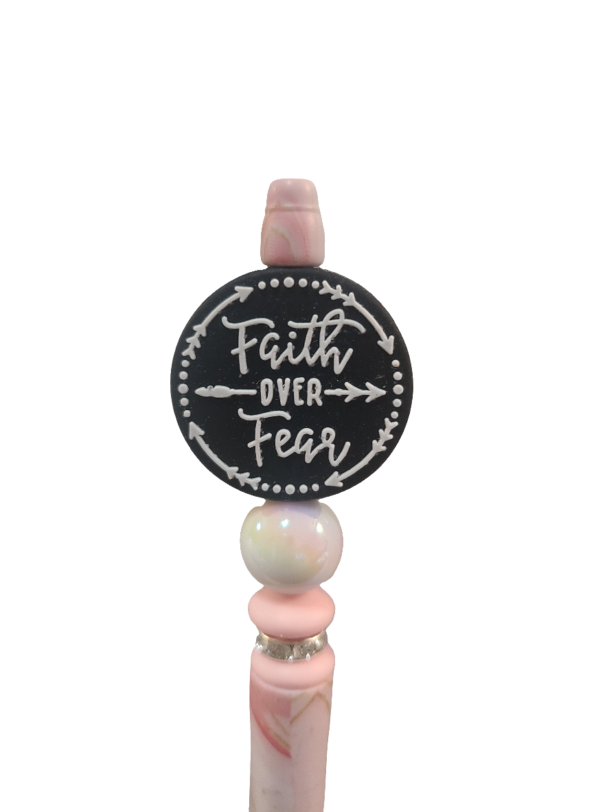 Faith Over Fear Beaded Pink Marble Pen