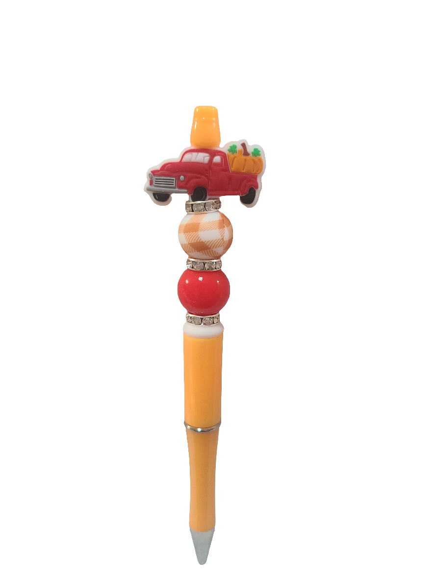 Red Truck With Pumpkin Beaded Pen