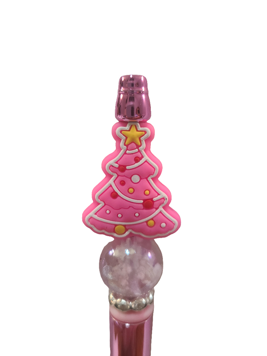 Pink Christmas Tree Beaded Pen