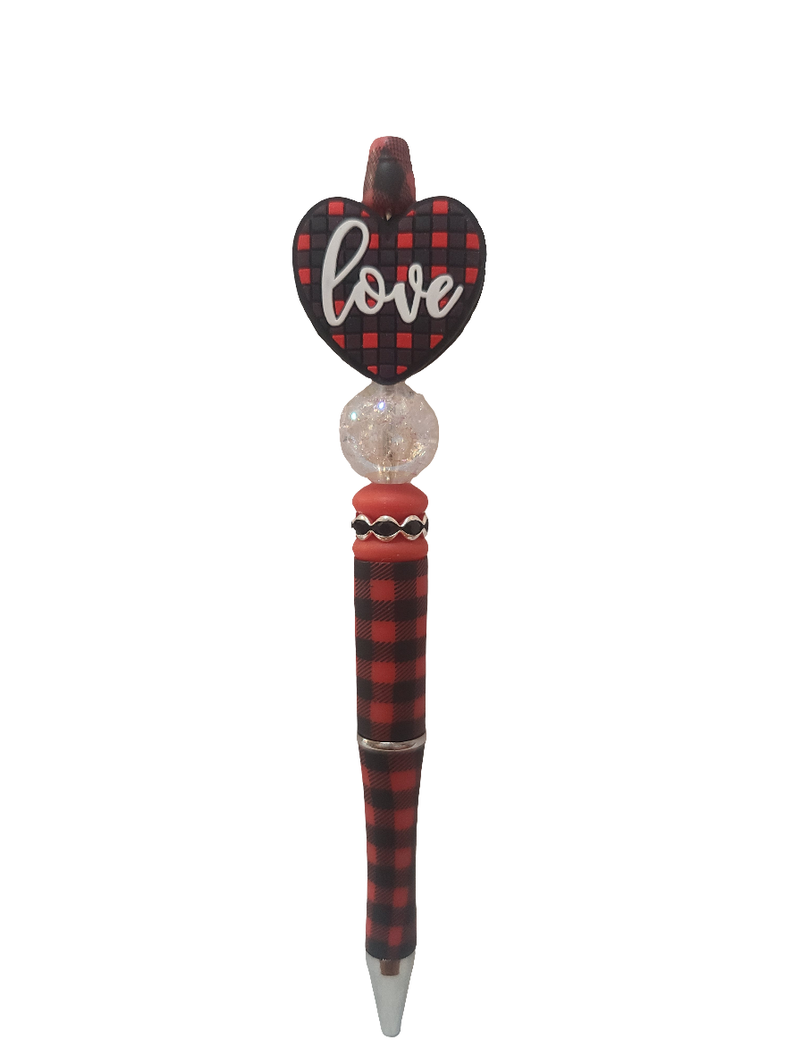 Checkered Love Heart Beaded Pen