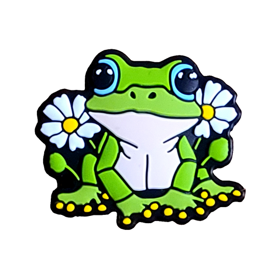 Frog With Daisies Silicone Focal Bead