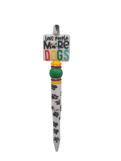 Less People More Dogs Beaded Paw Print Pen