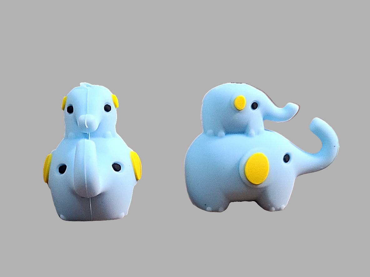 3D Blue Mama Elephant With Baby Silicone Focal Bead