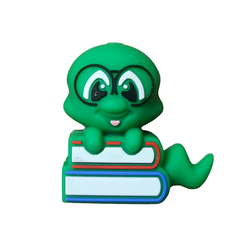 3D Bookworm With Books Silicone Focal Bead