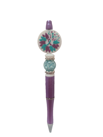 Suicide Awareness Purple & Teal Ribbon With Floating Semicolons Beaded Pen