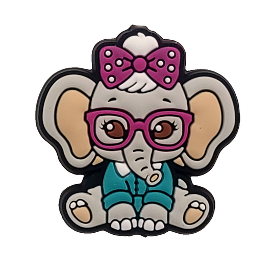 Cute Elephant Pink Bow & Glasses Silicone Focal Bead