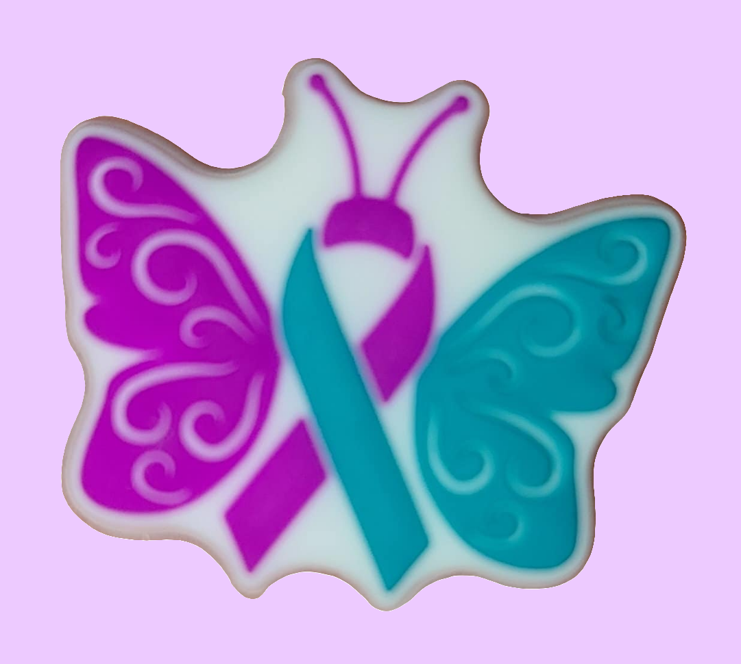 Purple and Teal Ribbon Butterfly Silicone Focal Bead