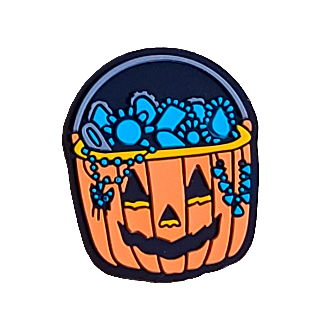 Pumpkin Trick or Treat Pail With Jewels Gems Silicone Focal Bead