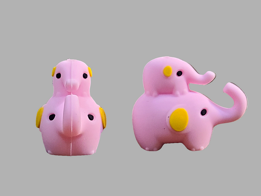 3D Pink Mama Elephant With Baby Silicone Focal Bead