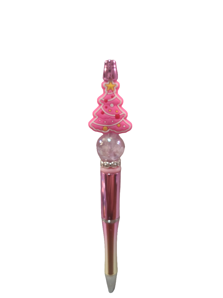 Pink Christmas Tree Beaded Pen