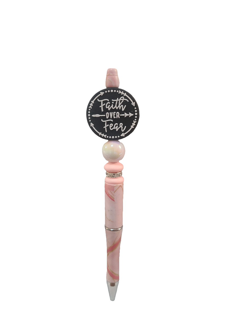 Faith Over Fear Beaded Pink Marble Pen