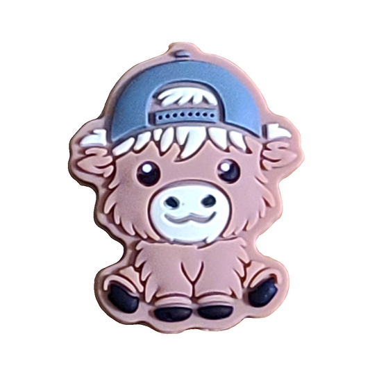 Little Boy Cow In Ball Cap Silicone Focal Bead