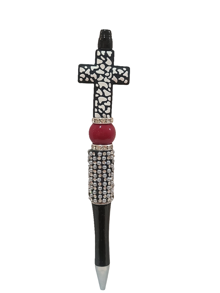 Black and White Cross Beaded Pen