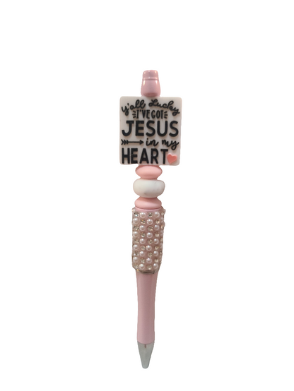 Y'all Lucky I've Got Jesus In My Heart Beaded Pen