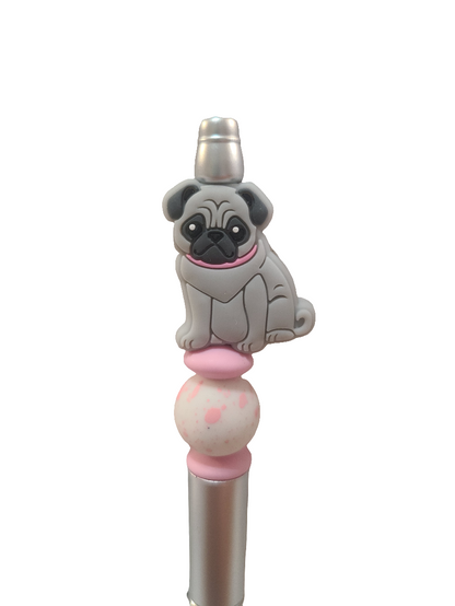 Gray Pug Puppy Dog Beaded Pen