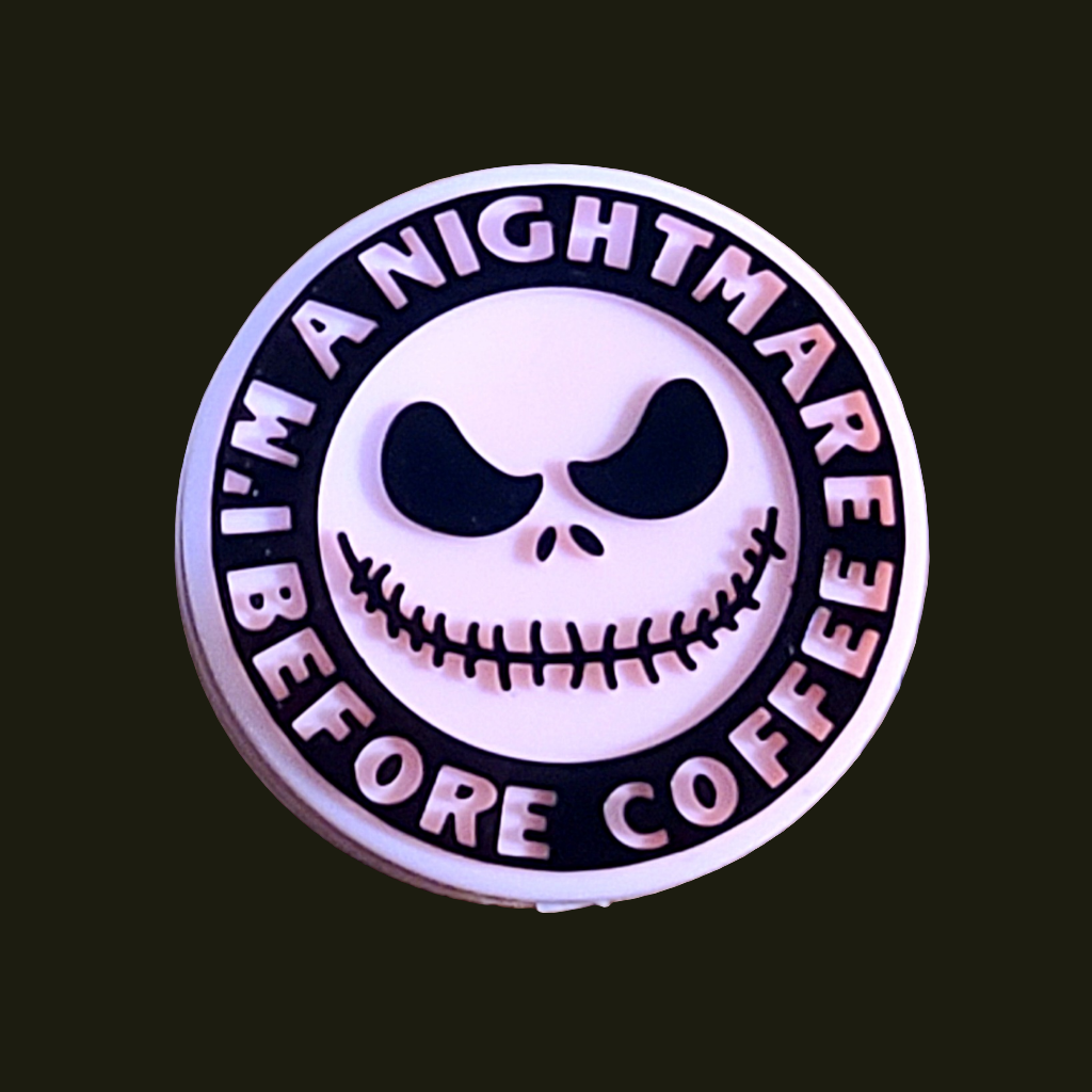 I'm A Nightmare Before Coffee  Pink Jack Silicone Focal Bead