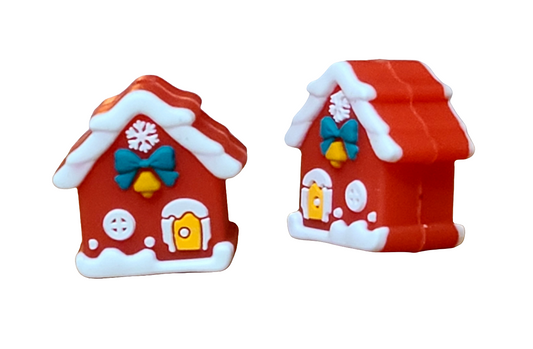 3D Christmas Cottage House Silicone Focal Bead