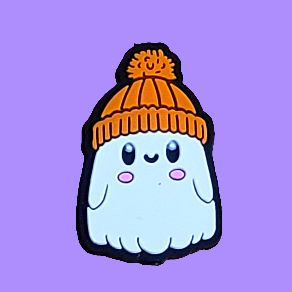 Cute Ghost In Orange Beanie Hat Silicone Focal Bead