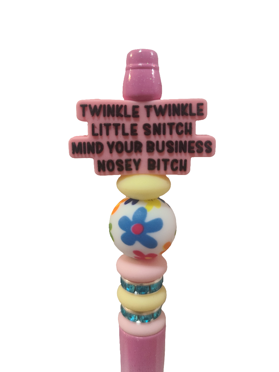 Twinkle Twinkle Little Snitch Mind Your Business Nosey Bitch Beaded Pink Ombre Pen