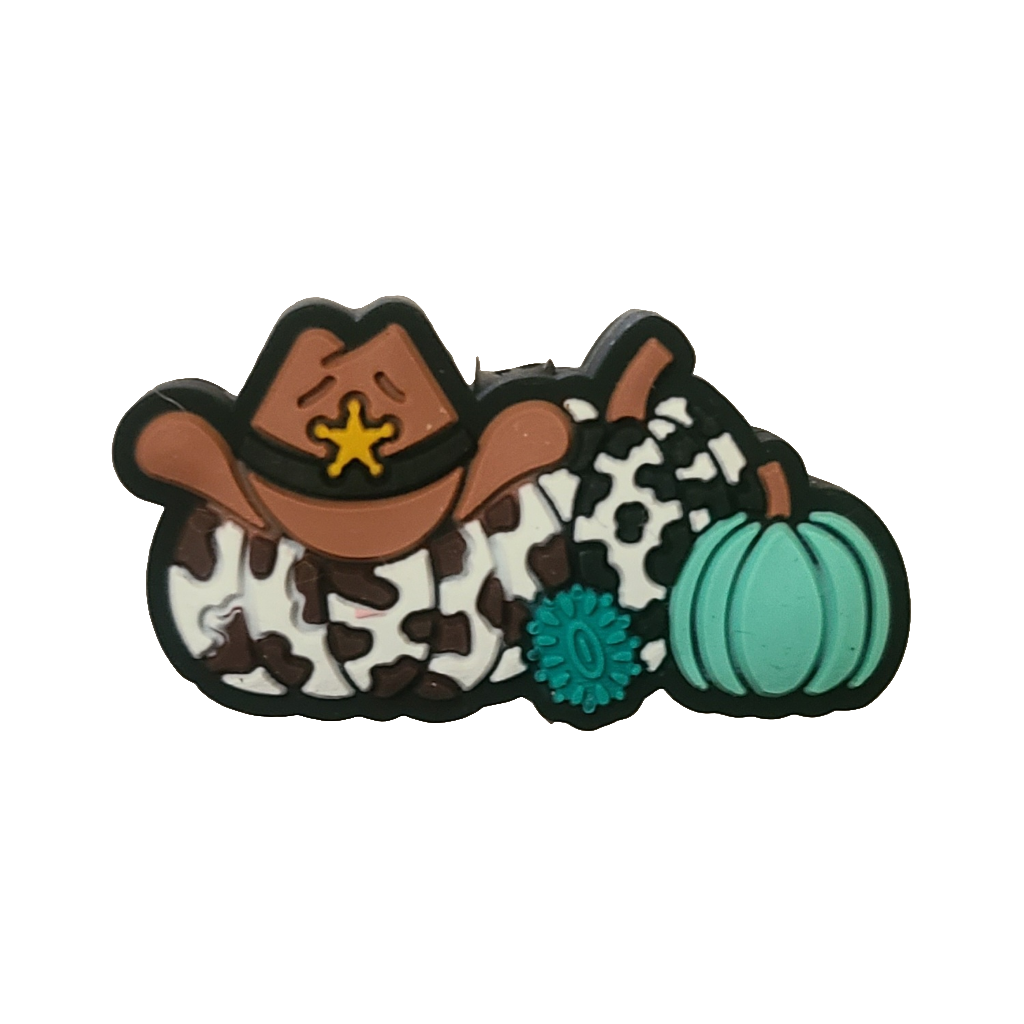 Cow Print Cowboy Pumpkin Silicone Focal Bead