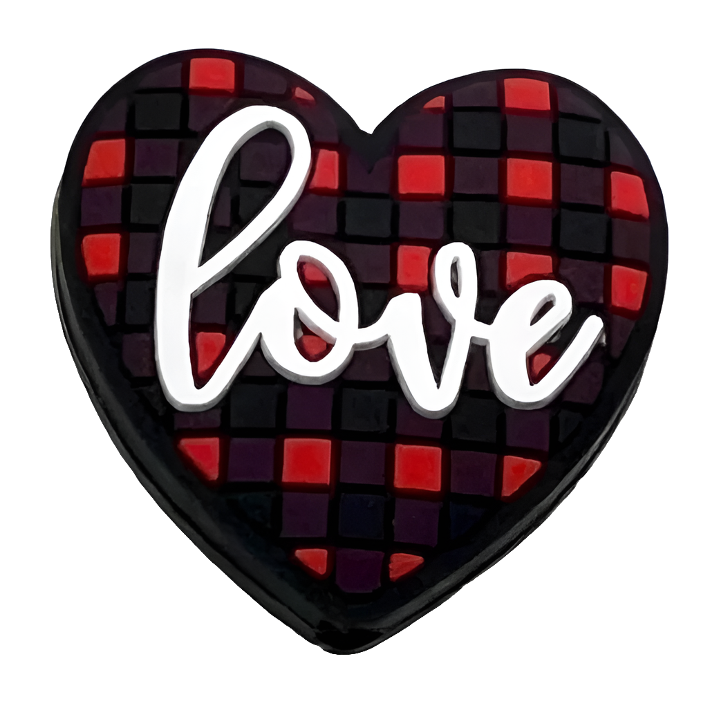 Plaid Love Heart Silicone Focal Bead