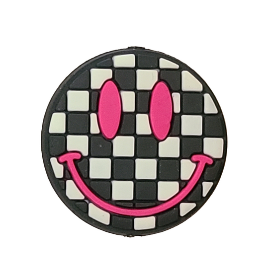 Checkered Smiley Face Silicone Focal Bead