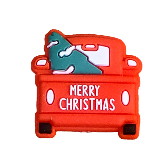 Merry Christmas Truck with Tree Silicone Focal Bead