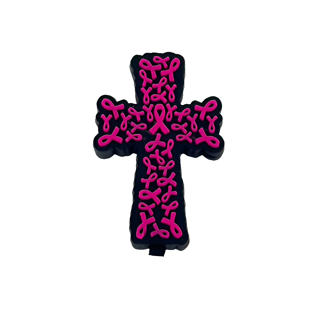 Black Cross With Pink Ribbons Silicone Focal Bead