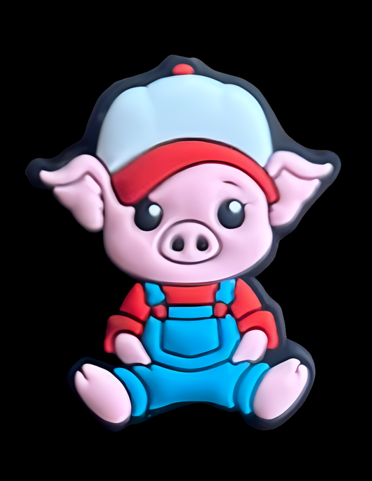 Bacon the Pig in Overalls & Hat Silicone Focal Bead