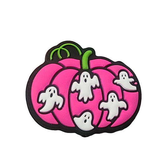 Pink Halloween Pumpkin with Ghosts Silicone Focal Bead