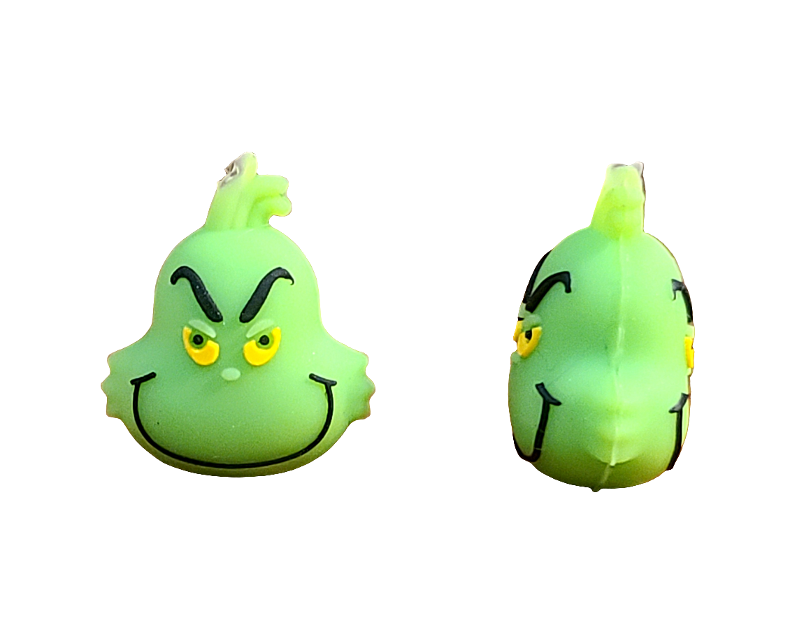 3D  Light Green Grinch Silicone Focal Bead