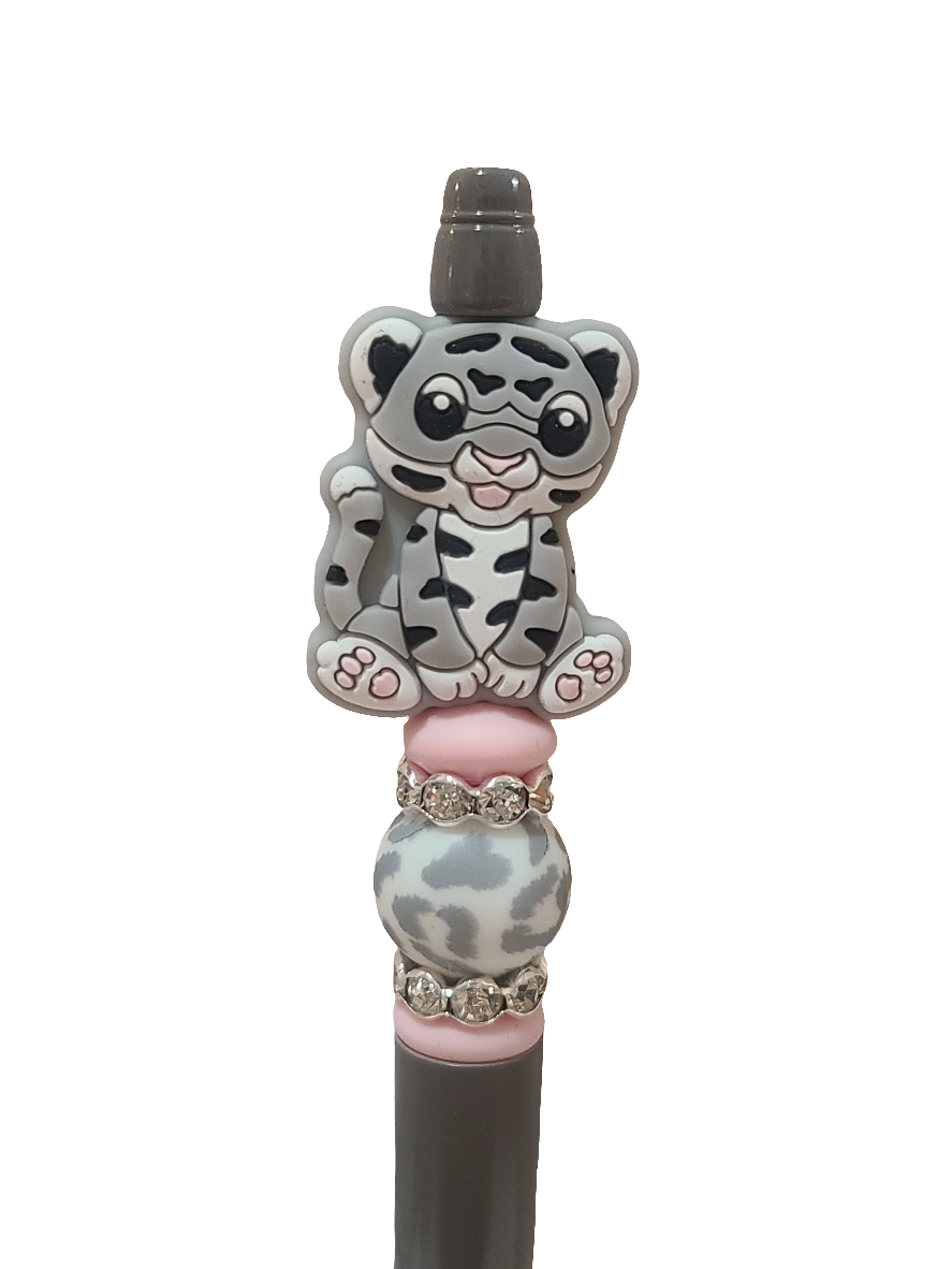 Gray Tiger Cub Beaded Pen