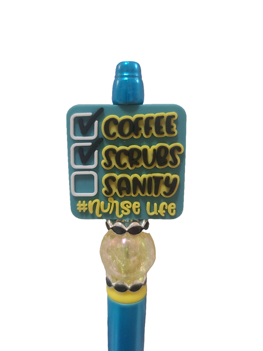 Coffee Scrubs Sanity Nurse Life Beaded Pen